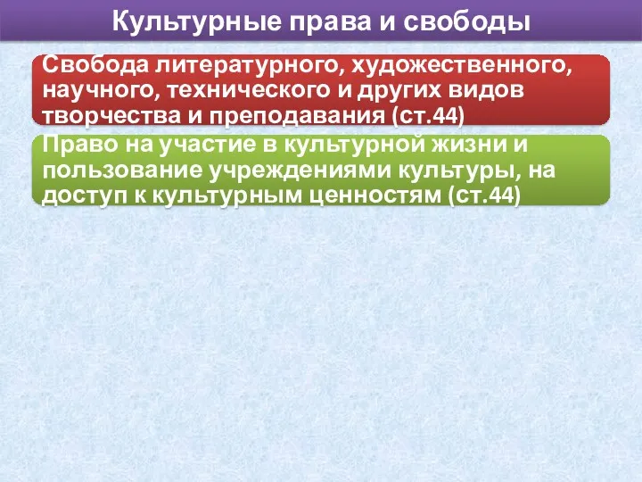 Культурные права и свободы Свобода литературного, художественного, научного, технического и