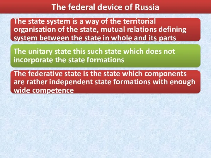 The federal device of Russia The state system is a