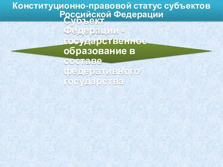 Конституционно-правовой статус субъектов Российской Федерации Субъект Федерации - государственное образование в составе федеративного государства