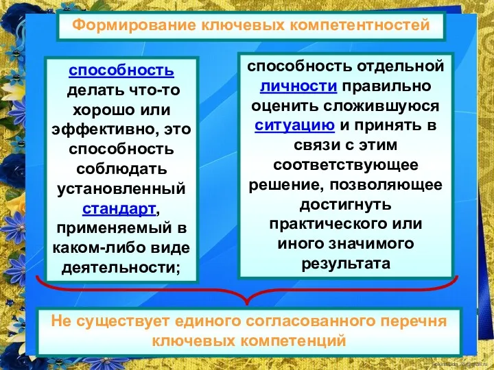 Формирование ключевых компетентностей способность делать что-то хорошо или эффективно, это