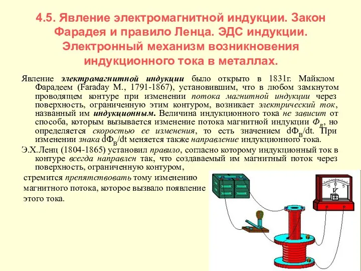 4.5. Явление электромагнитной индукции. Закон Фарадея и правило Ленца. ЭДС