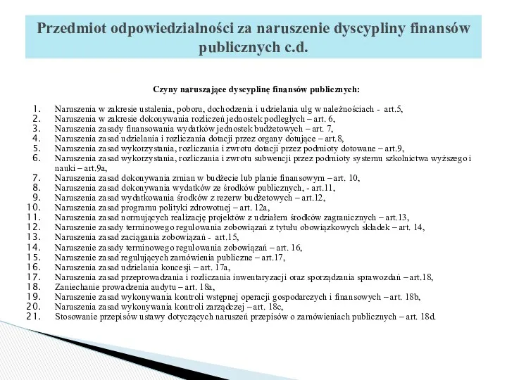 Czyny naruszające dyscyplinę finansów publicznych: Naruszenia w zakresie ustalenia, poboru,