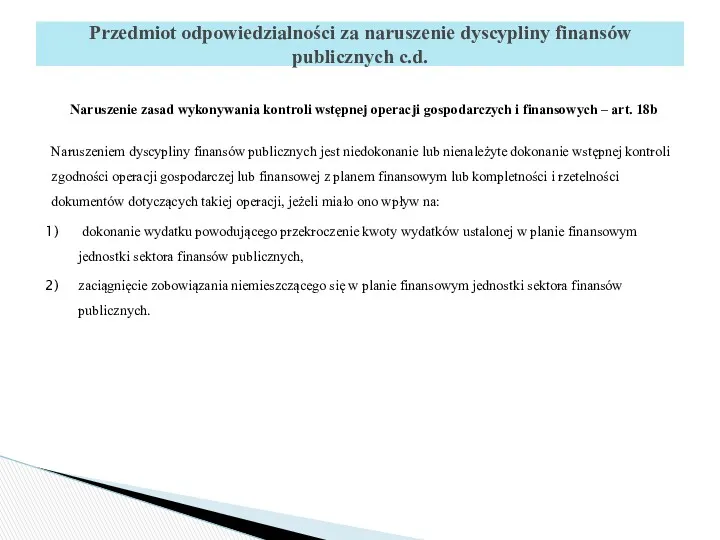 Naruszenie zasad wykonywania kontroli wstępnej operacji gospodarczych i finansowych –