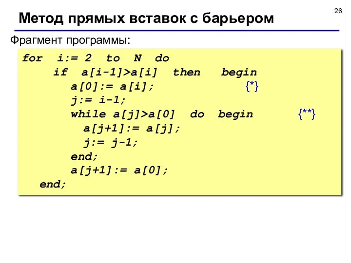 Фрагмент программы: for i:= 2 to N do if a[i-1]>a[i]