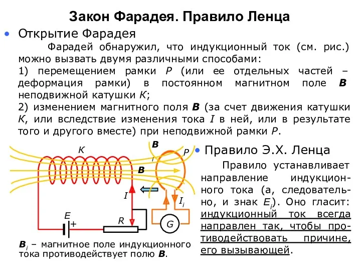 Закон Фарадея. Правило Ленца Открытие Фарадея Фарадей обнаружил, что индукционный