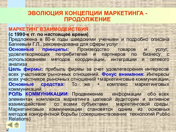 ЭВОЛЮЦИЯ КОНЦЕПЦИИ МАРКЕТИНГА - ПРОДОЛЖЕНИЕ МАРКЕТИНГ ВЗАИМОДЕЙСТВИЯ (с 1990-х гг.