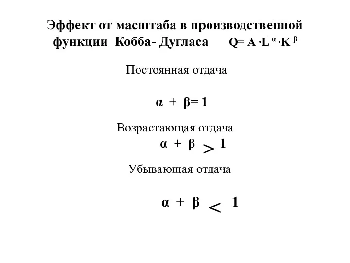 Эффект от масштаба в производственной функции Кобба- Дугласа Q= А