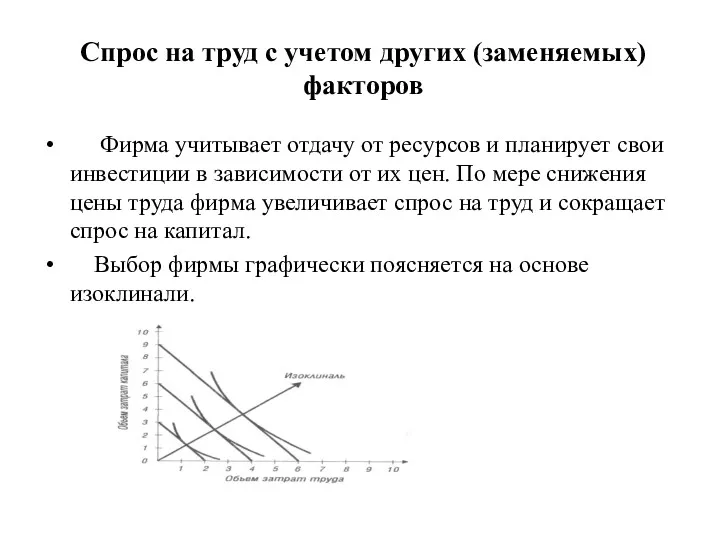 Спрос на труд с учетом других (заменяемых)факторов Фирма учитывает отдачу