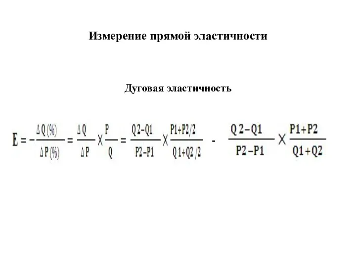 Измерение прямой эластичности Дуговая эластичность =