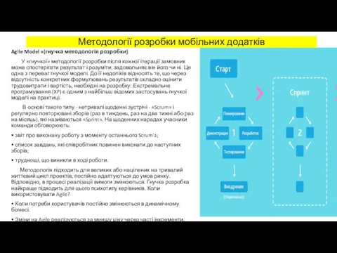 Agile Model »(гнучка методологія розробки) У «гнучкої» методології розробки після кожної ітерації замовник