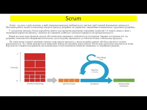 Scrum Scrum - це одна з agile-методик, в якій створення продукту відбувається у
