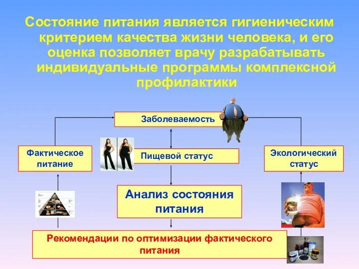 Заболеваемость Пищевой статус Анализ состояния питания Экологический статус Фактическое питание