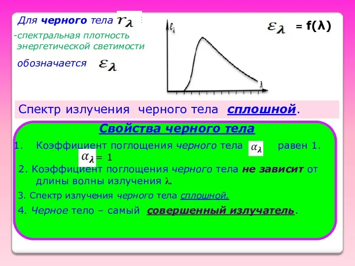 Для черного тела спектральная плотность энергетической светимости обозначается Спектр излучения