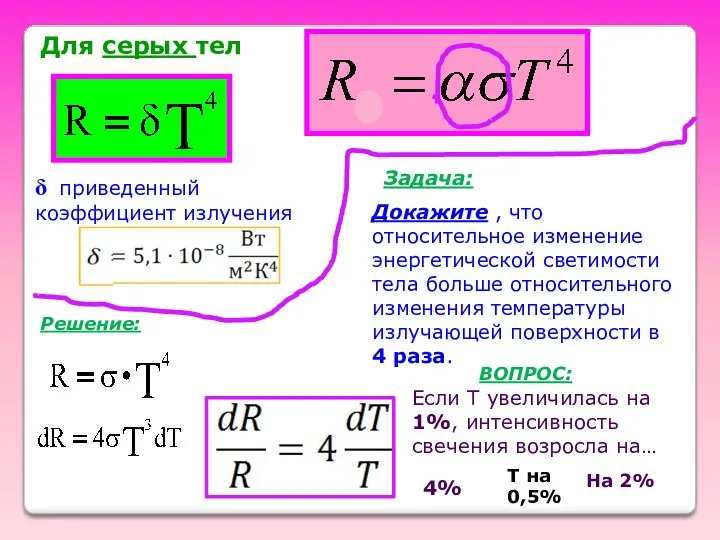 Для серых тел δ приведенный коэффициент излучения Задача: Докажите ,