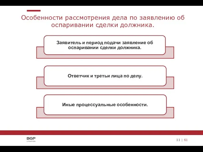 11 | 61 Особенности рассмотрения дела по заявлению об оспаривании сделки должника.