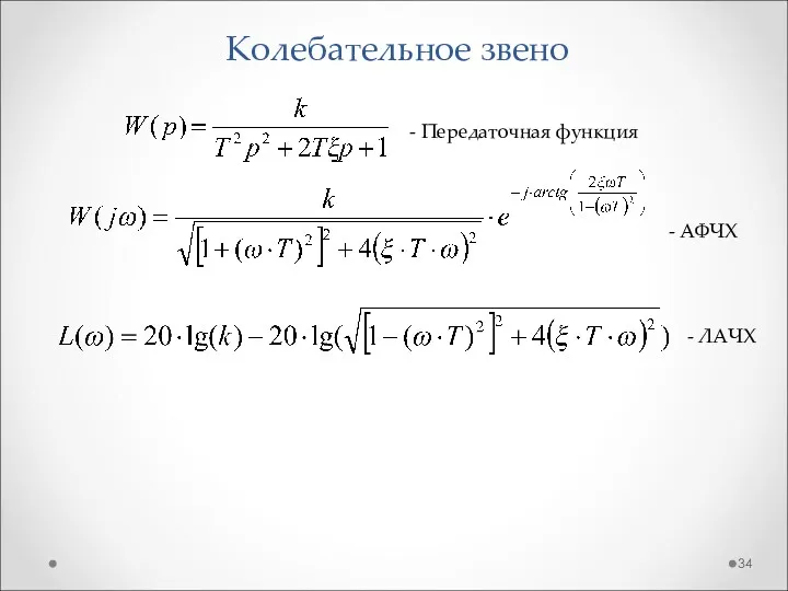 Колебательное звено - Передаточная функция - АФЧХ - ЛАЧХ