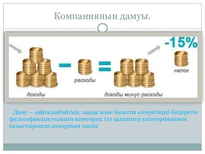 Компаниянын дамуы. Даму — қайталанбайтын, заңды және бағытты өзгерістерді білдіретін