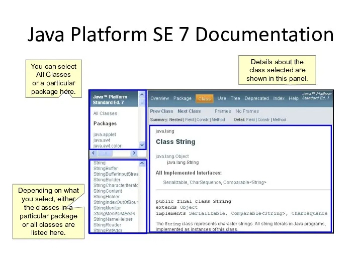 Java Platform SE 7 Documentation You can select All Classes or a particular