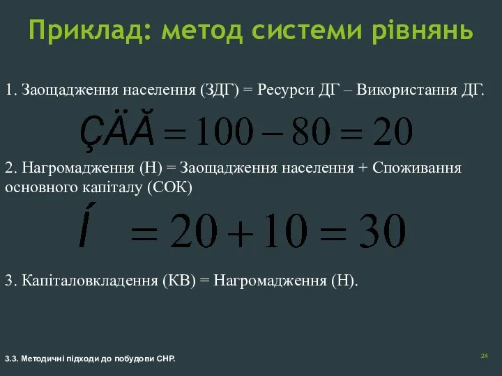 Приклад: метод системи рівнянь 3.3. Методичні підходи до побудови СНР. 1. Заощадження населення