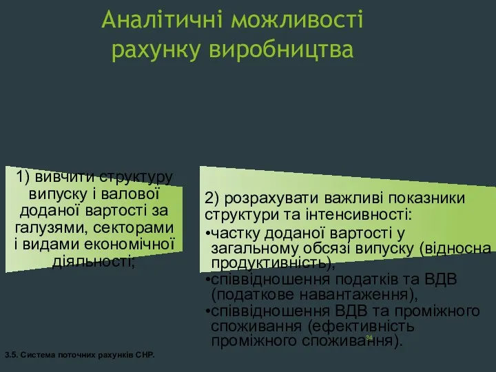 Аналітичні можливості рахунку виробництва 1) вивчити структуру випуску і валової