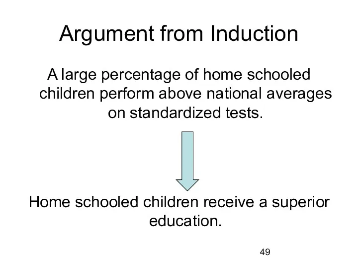 Argument from Induction A large percentage of home schooled children perform above national