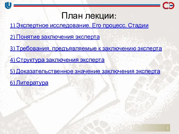 План лекции: 1) Экспертное исследование. Его процесс. Стадии 2) Понятие