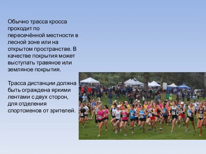 Обычно трасса кросса проходит по пересечённой местности в лесной зоне