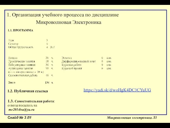 Слайд № Л1 Микроволновая электроника Л1 Микроволновая Электроника 1. Организация