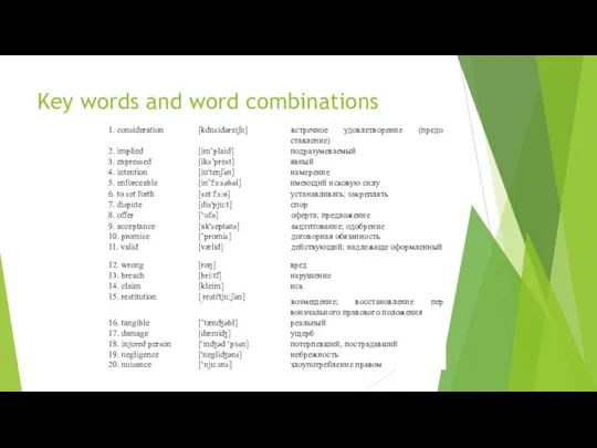 Key words and word combinations