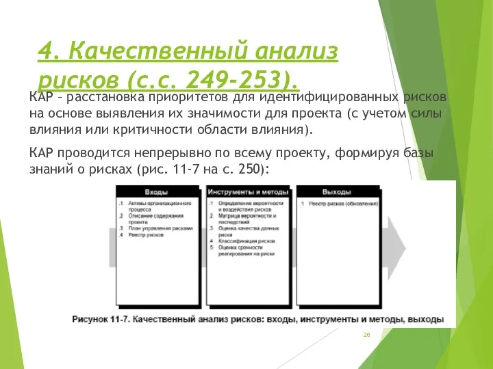 4. Качественный анализ рисков (с.с. 249-253). КАР – расстановка приоритетов