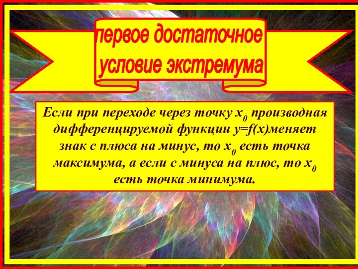 Если при переходе через точку х0 производная дифференцируемой функции y=f(x)меняет