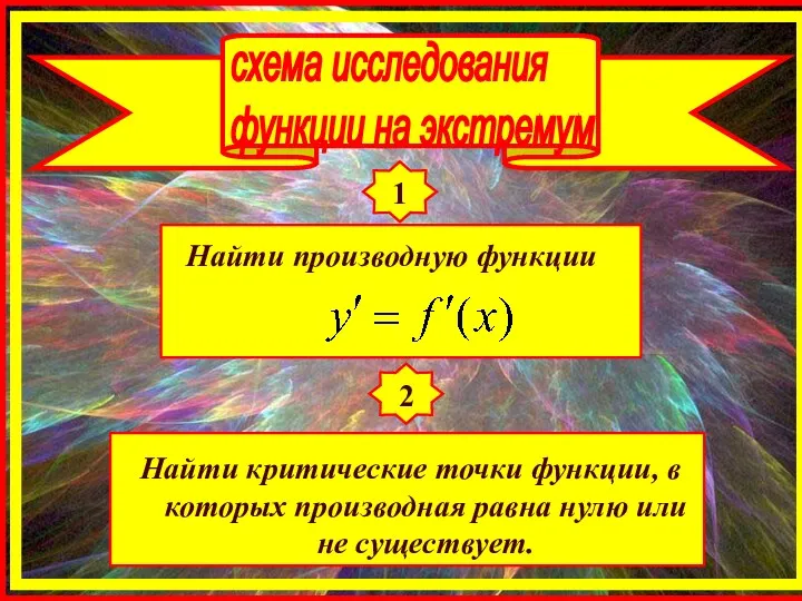 1 Найти производную функции 2 Найти критические точки функции, в