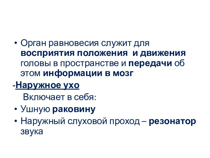 Орган равновесия служит для восприятия положения и движения головы в