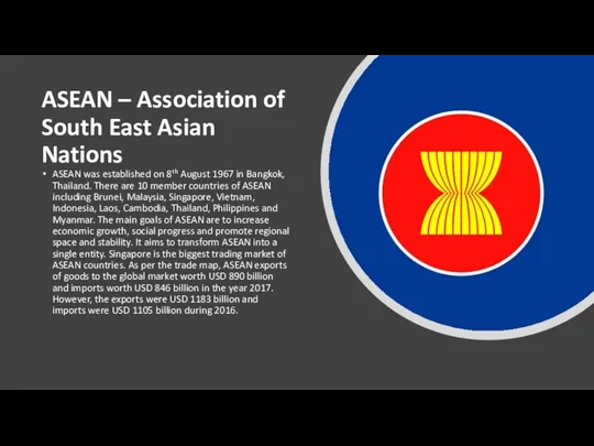 ASEAN – Association of South East Asian Nations ASEAN was
