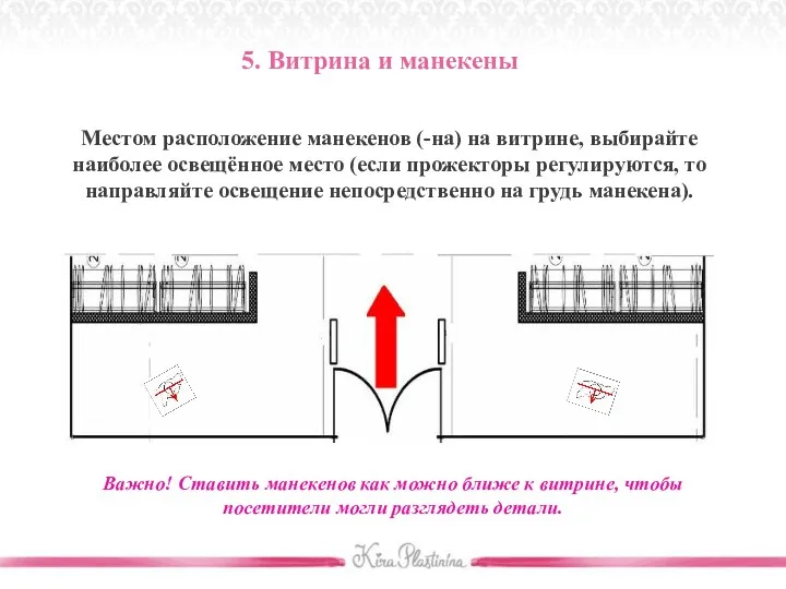 Важно! Ставить манекенов как можно ближе к витрине, чтобы посетители могли разглядеть детали.