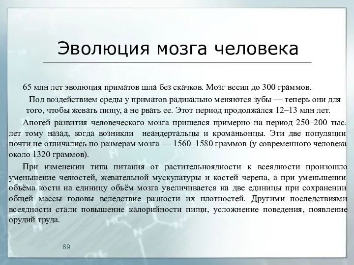 Эволюция мозга человека 65 млн лет эволюция приматов шла без