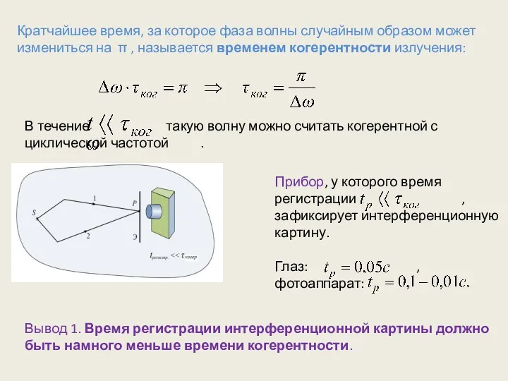 В течение такую волну можно считать когерентной с циклической частотой