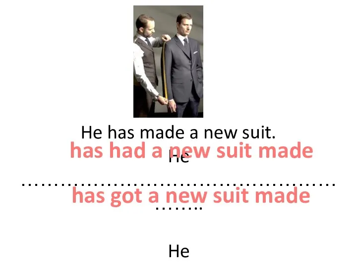 He has made a new suit. He ……………………………………………….. He ………………………………………………..