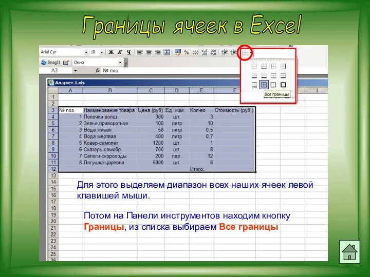 Границы ячеек в Excel Для этого выделяем диапазон всех наших
