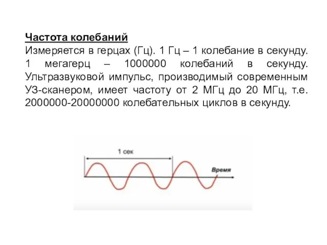 Частота колебаний Измеряется в герцах (Гц). 1 Гц – 1