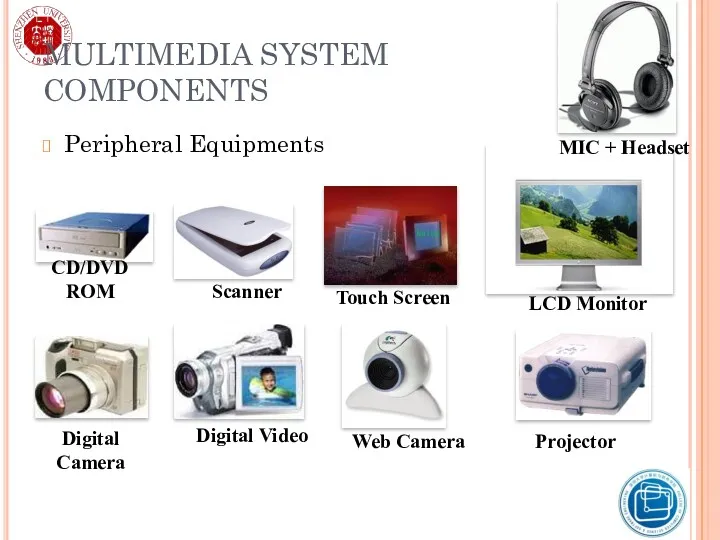 MULTIMEDIA SYSTEM COMPONENTS Peripheral Equipments CD/DVD ROM Digital Camera Digital