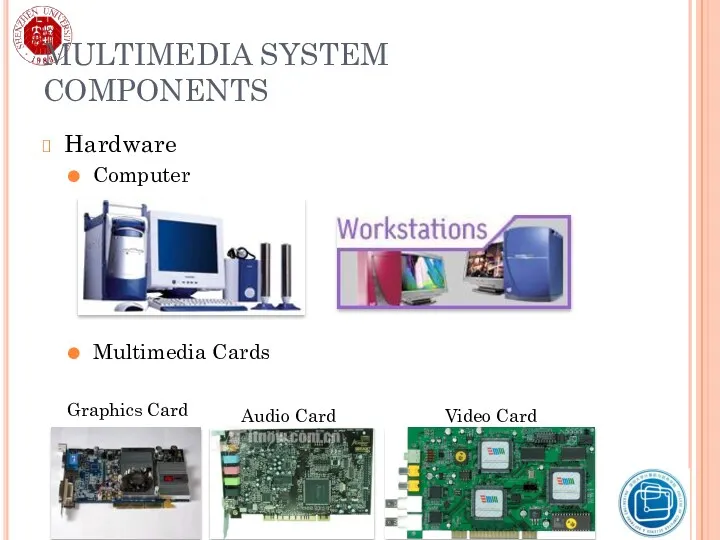 MULTIMEDIA SYSTEM COMPONENTS Hardware Computer Multimedia Cards Graphics Card Audio Card Video Card