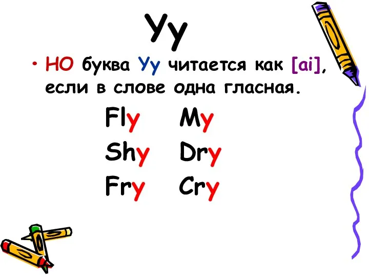 Yy НО буква Yy читается как [ai], если в слове