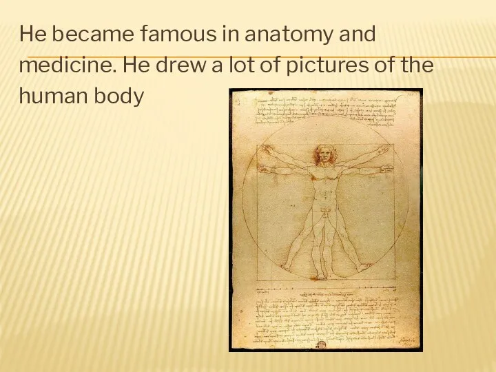 He became famous in anatomy and medicine. He drew a