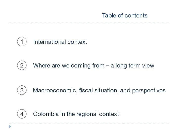 Table of contents International context 1 Macroeconomic, fiscal situation, and