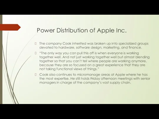 Power Distribution of Apple Inc. The company Cook inherited was