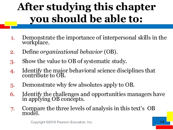 1- After studying this chapter you should be able to: