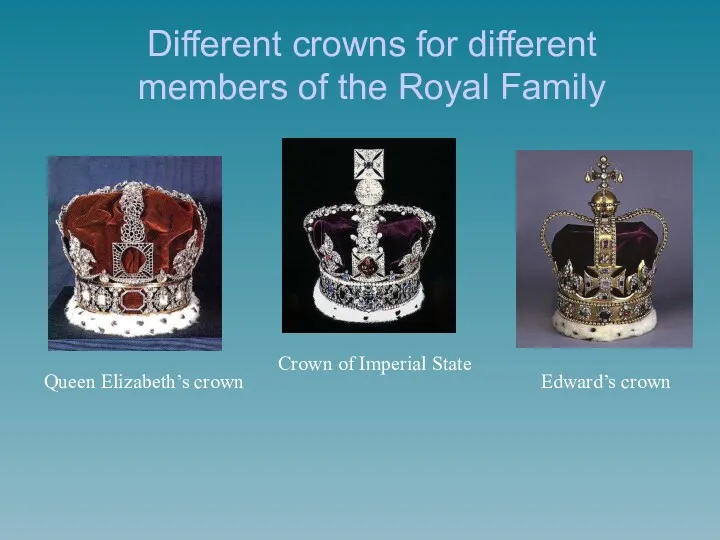 Edward’s crown Queen Elizabeth’s crown Different crowns for different members