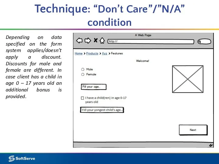 Technique: “Don’t Care”/”N/A” condition Depending on data specified on the