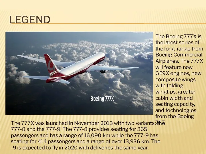 LEGEND Boeing 777X The Boeing 777X is the latest series